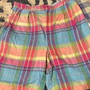 Red and Pink Bermuda Shorts with Elastic Waistband